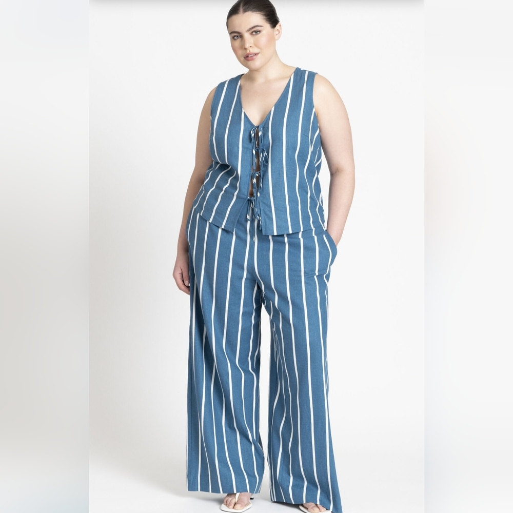 NWT Eloquii SET size-18 Linen-Blend Wide Leg Pants & Tie Vest Top